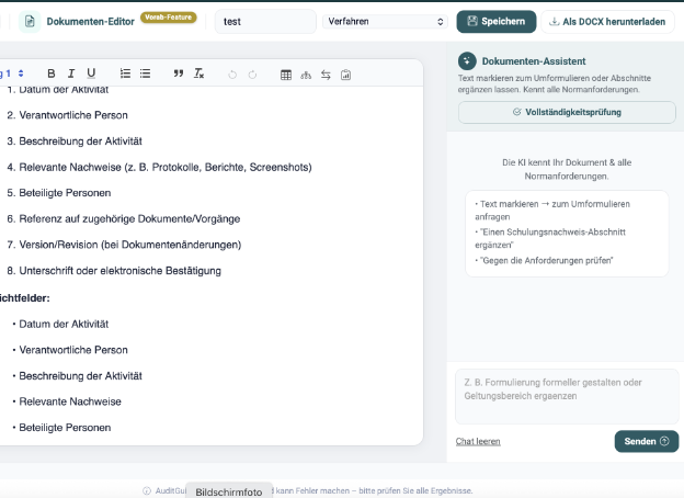 AuditGuide Word Plugin – sidebar in Word