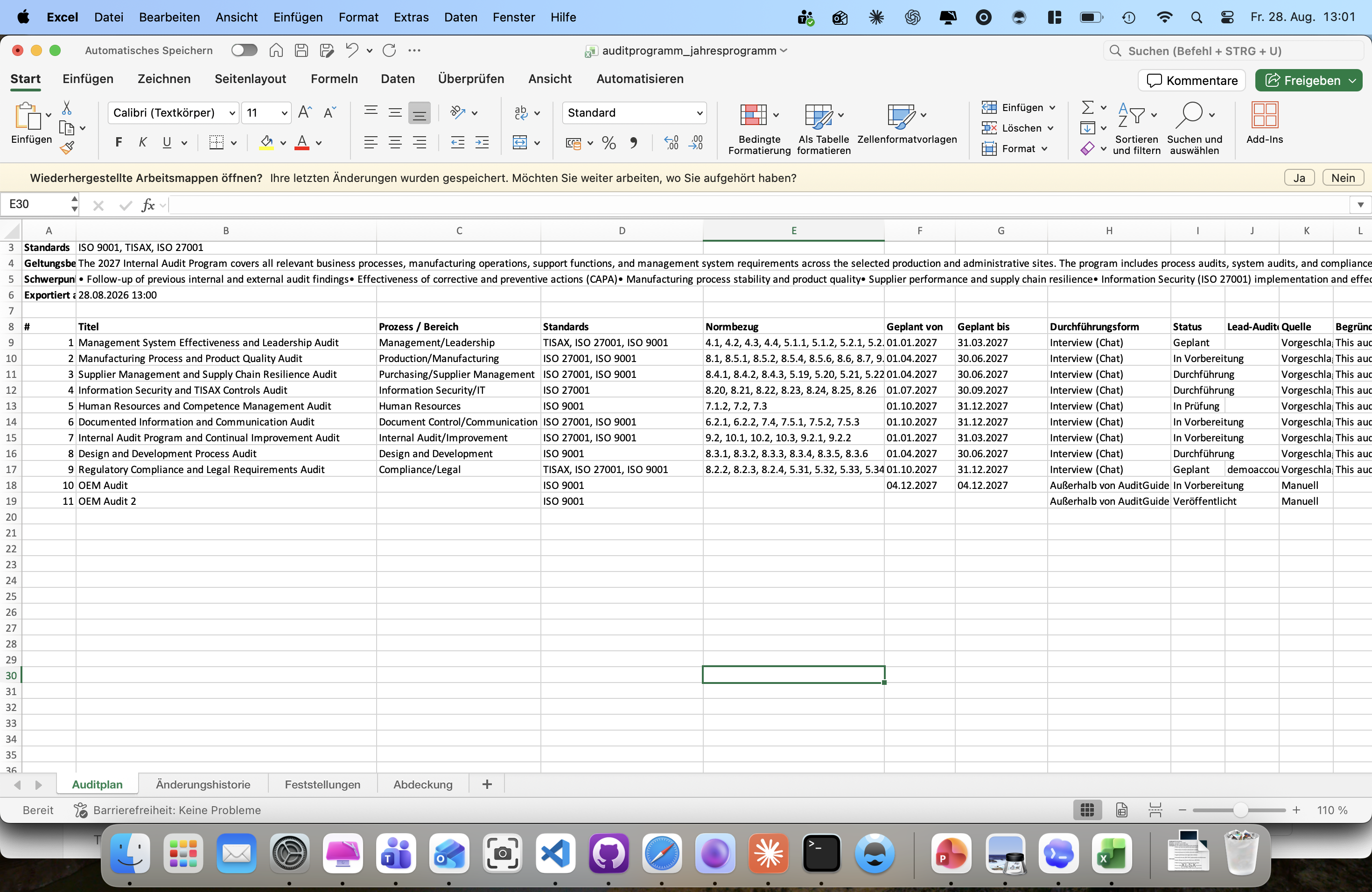 Managementübersicht · Excel-Export